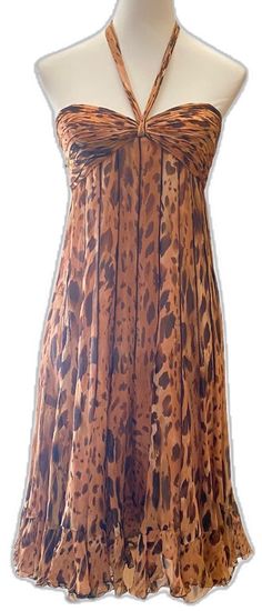 Fitted Leopard Print Day Dresses, Fitted Leopard Print Dresses For Daywear, Fitted Leopard Print Daywear Dress, Spring Leopard Print Daywear Dresses, Teri Jon, Dress Silk, Pink Brown, Back Strap, Silk Dress