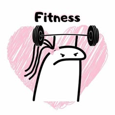 a drawing of a person lifting a barbell with the words fitness on it and a heart in the background