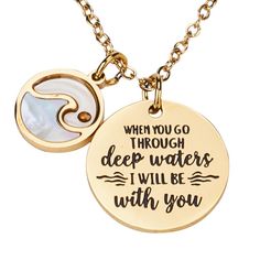 PRICES MAY VARY. 🌊 Stylish and Meaningful: This gold-plated stainless steel necklace features two captivating charms—a transparent circle with a genuine mustard seed in resin and a wave charm with mother of pearl. 💖 Inspirational Message: The second charm beautifully expresses, "When you go through deep waters, I will be with you." A powerful reminder of strength and support during challenging times. 🌟 Eye-catching Design: The wave charm measures 0.5 inches, adding a touch of elegance, while Meaningful Gold Round Pendant Jewelry, Gold Circle Jewelry In Stainless Steel, Gold Circle Stainless Steel Jewelry, Gold Circular Stainless Steel Jewelry, Rose Gold Round Charm Necklace In Stainless Steel, Round Rose Gold Stainless Steel Charm Necklaces, Meaningful Round Stainless Steel Jewelry, Stainless Steel Circle Jewelry For Gifts, Circular Stainless Steel Jewelry Gift