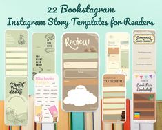 several bookmarks with the words instagramn story templates for readers on them