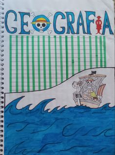 a spiral notebook with an image of a pirate ship on it and the words cec graf