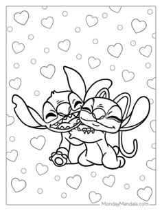 two cartoon cats hugging each other with hearts in the background