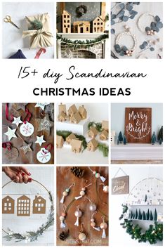 christmas decorations and crafts are featured in this collage with the words, diy scandinavian christmas