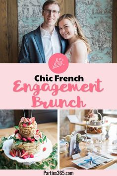 Need ideas for throwing a gorgeous Engagement Brunch? This darling French bistro inspired pre-wedding party has fabulous ideas for decorations, the food, your menu, table decor, favors and more! Chic Engagement Party Decor, Engagement Party Brunch Food Ideas, Engagement Brunch Decorations, Engagement Party Brunch Ideas, Engagement Brunch Ideas