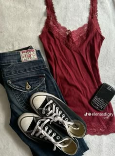 Red Downtown Outfit, Elena Gilbert Red Top, 2014 Tumblr Outfits, Coquette Downtown Girl Outfits, Red Downtown Girl Aesthetic, 2022 Downtown Girl Outfits, Downtown Outfits, Downtown Girl