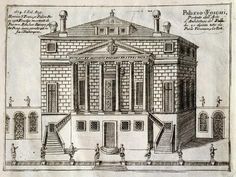 an old drawing of a building with stairs and windows