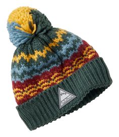 Heads and ears stay toasty warm in this colorful pom hat lined in high-pile fleece for extra cozy winter play. Slightly Fitted. Ultrasoft high-pile polyester-fleece lining. Made from soft acrylic yarn. Handwash, dry flat. Rolled cuff for a just-right fit. Imported. | Kids' L.L.Bean Chunky Yarn Hat, Synthetic Cozy Warm Multicolor Hat, Multicolor Acrylic Hats For Cold Weather, Playful Knitted Hats For Cold Weather, Playful Warm Hats For Outdoor, Playful Hats For Cold Weather, Playful Warm Hats For Fall, Playful Multicolor Hats For Cold Weather, Cozy Multicolor Hat For Outdoor, Fun Multicolor Hats For Outdoor Activities