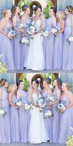 the bride and her bridesmaids are posing for pictures