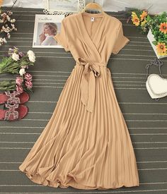 Stylish v neck short dress womens dressFabric: blendedColor: A, B, C, D, E, F, G, HSize(cm): free sizelength 111 bust 104 waist 82 Summer Pleated V-neck Dress With Short Sleeves, Beige V-neck Spring Dress, Beige Pleated V-neck Maxi Dress, Summer V-neck Dresses In Solid Color, Brown V-neck Midi Dress, Beige V-neck Midi Dress For Party, Pleated V-neck Summer Dress, Fitted Pleated V-neck Summer Dress, Fitted Pleated V-neck Dress For Summer