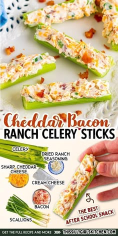 Stuffed Celery Sticks, Celery Sticks, Finger Foods Easy, Appetizers Easy Finger Food, Quick Easy Snacks, Easy Snack Recipes, Bacon Ranch, Low Carb Snacks