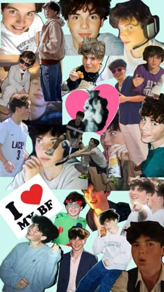 the collage shows many different people and one has a heart on his chest,