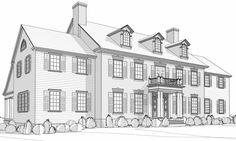 Mid-Country Colonial Revival | Vanderhorn Architects Vanderhorn Architects, Country Colonial, Clapboard Siding, Brick And Wood, Colonial Revival, Architects, Floor Plans, Coloring Pages