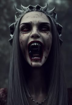 an evil woman with long hair and crown on her head