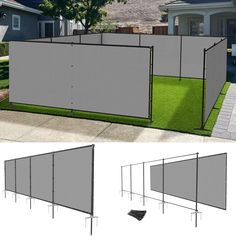 an outdoor privacy wall with grass in the yard