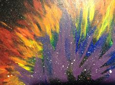 an abstract painting with bright colors and sparkles