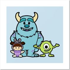 an image of a cartoon monster with two children