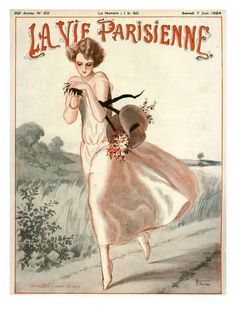 an advertisement for la vie parisiene with a woman in a dress and hat