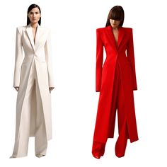 Elevate your style and make a statement of elegance with the Formal Women's Pant Suit Set. Designed for the modern and sophisticated woman, this stunning ensemble will command attention and exude confidence wherever you go. Crafted with exceptional craftsmanship and attention to detail, the tailored long blazer offers a sleek and professional silhouette, while the matching pants provide a comfortable and slimming fit. Made from premium quality fabric, this suit set is not only fashionable but also durable, ensuring long-lasting wear. Whether you're attending an important meeting, a formal event, or a job interview, this suit set is guaranteed to leave a lasting impression. Pair it with your favorite Drestiny heels and accessories to complete the look. Step into the boardroom with style and Women's Pantsuit, Exude Confidence, Fashion Illustration Dresses, Pantsuits For Women, Long Blazer, Pant Suit, Matching Pants, Suit Set, Suit Fashion