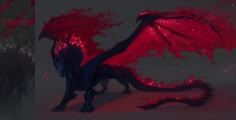 two images of red and black dragon like creatures