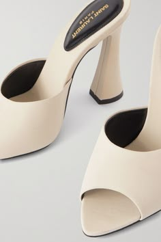 SAINT LAURENT Suite silk crepe de chine mules | NET-A-PORTER Be Simple, Stiletto Shoes, Girly Shoes, Aesthetic Shoes, Shoe Inspo, Curved Lines, Saint Laurent Shoes, Kinds Of Shoes, Dream Shoes