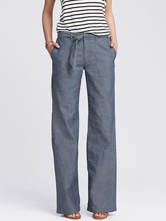 Chambray Tie-Front Wide-Leg Pant Mode Ab 50, Chambray Pants, Summer Work Outfits, Stitch Fix Inspiration, Stitch Fix Style, Work Clothes, Work Fashion, Linen Pants, Work Casual