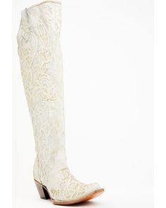 Corral Women's Glitter Overlay Tall Western Boots - Snip Toe, Beige/khaki Bridal Cowboy Boots, Dress Shoes Outfit, Tall Western Boots, Holiday Boots, Wedding Cowboy Boots, Tall Western Boot, Homesteading Animals, White Cowgirl Boots, Glitter Overlay