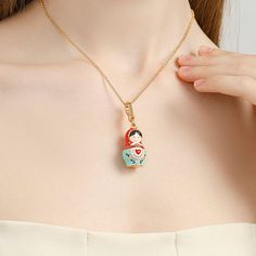 Selenichast Matryoshka Locket Necklace, Enamel Necklace, Birthday Gift for Her, 18K Gold Necklace, Mother's Day Gift for Her Keepsake Pendant Necklace, Cosy Hobbies, Doll Necklace, Peach Earrings, Doll Design, 18k Gold Necklace, Matryoshka Doll, Cat Ring, Bee Necklace