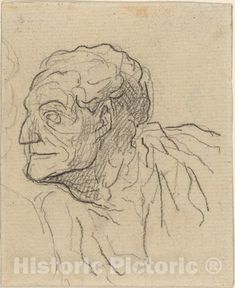 a drawing of an old man's head and shoulders