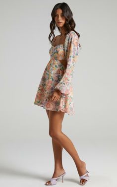 Ebonee Long Puff Sleeve Mini Dress in Flower Crown | Showpo USA Balloon Bouquet Diy, Bridal Shower Dresses, Descendants Dr, Mini Skirt Dress, Puff Sleeve Mini Dress, Senior Picture Outfits, Bridal Shower Dress, Shower Dresses, Cut Out Dress