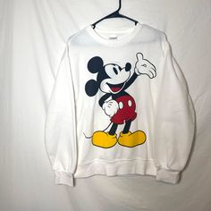 Disney Womens Mickey Mouse White Pull Over Sweatshirt Nwt Size M New With Tags Super Soft Smoke Free Home Graphic Mickey Mouse Mickey Mouse Crewneck, White Mickey Mouse Crew Neck T-shirt, White Mickey Mouse T-shirt For Streetwear, Sporty Mickey Mouse Crew Neck Top, Disney White Cartoon Print Sweatshirt, Disney White Sweatshirt With Cartoon Print, White Disney Cartoon Print Sweatshirt, Cute Mickey Mouse Cotton Sweatshirt, White Disney Graphic Print Sweatshirt