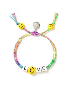 a bracelet that says love with smiley faces on it