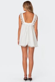 Cotton Mini Dress With Lace Trim, White Coquette Mini Dress With Lace Trim, Sleeveless Lace Trim Mini Sleep Dress, Spring Cotton Mini Dress With Crochet Trim, Feminine Lace Trim Sleep Mini Dress, White Lace Trim Mini Dress For Daywear, Cute Cotton Mini Dress With Lace Trim, Summer Dress With Cotton Lace Collar, White Mini Dress With Lace Trim For Daywear