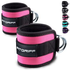 two pink wrist wraps with black straps