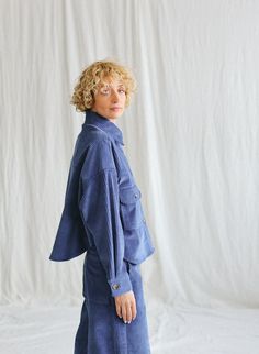 "We believe in handmade! Every piece is dedicated and made to the person who ordered it. About the shirt/jacket: Made from a soft six-wale cord fabric. Denim jacket-inspired design, elegant and feminine look. Perfect for everyday and special occasions. Styling tip: pair it with our matching wide wale cord vintage style wide-leg culottes: https://offon.etsy.com/listing/1654542648 *  Handmade in our studio  *  Oversized fit silhouette *  Large shirt collar *  Buttons placket *  Long sleeves with c Fall Cotton Cropped Jacket With Relaxed Fit, Relaxed Fit Long Sleeve Cotton Cropped Jacket, Relaxed Fit Cotton Cropped Jacket With Long Sleeves, Casual Oversized Blazer With Buttoned Pockets, Oversized Long Sleeve Cropped Jacket With Pockets, Relaxed Fit Long Sleeve Shacket With Corduroy Collar, Oversized Shacket With Patch Pockets, Oversized Long Sleeve Shacket With Patch Pockets, Oversized Shacket With Patch Pockets And Long Sleeves