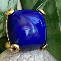 Vendome Rare Blue And Gold Statement Ring This Has In Adjustable Size Which Is Patented Specifically For Vendome Adjusting From A Size 3 To 5 3/4 Blue Gemstone Rings For Evening, Classic Blue Jewelry For Evening, Blue Evening Rings, Classic Blue Domed Ring, Royal Blue Jewelry For Formal Occasions, Blue Domed Gemstone Ring, Blue Domed Jewelry For Anniversary, Classic Blue Domed Jewelry, Blue Adjustable Jewelry For Evening