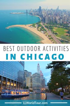 the chicago skyline with text overlay that reads best outdoor activities in chicago