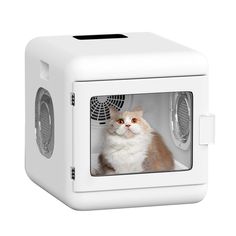 a cat sitting inside of a white microwave oven