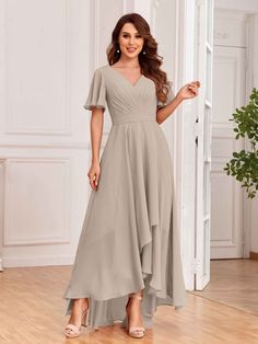 Cute V, Short Sleeves Dress, Stretch Satin Dress, Wedding Veils Lace, Floor Length Chiffon Bridesmaid Dresses, Plus Size Bridesmaid, Chiffon Bridesmaid Dresses, Dusty Rose Dress, Bridesmaid Dresses Plus Size