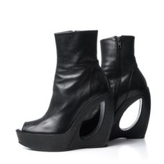 Ann Demeulemeester Ss13 Cut-Out Negative Space Ankle Wedge Boots. Leather And Crafted In Italy. In Excellent Condition. Worn Only Twice, With Very Minimal Scuffing (Show In Photos). Platform 1.5" Heel 5" Size Us 7 It 37 Modern Platform Heeled Boots For Spring, Leather High Heel Wedge Boots With Sculpted Heel, Modern Wedge Boots With Reinforced High Heel, Modern High Heel Wedge Boots With Reinforced Heel, Modern Leather Platform Wedge Boots, Medium Width High Heel Platform Wedge Boots, Platform Wedge Boots With Medium Width High Heel, Spring High Heel Wedge Boots With Reinforced Heel, Formal Wedge Heel Platform Boots