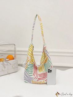 Bird in Bag - Colorblock Striped Hobo Bag Multicolor Large Capacity Pouch Shoulder Bag, Travel Color Block Shoulder Bag, Multicolor Rectangular Baguette Bag For Everyday Use, Everyday Multicolor Rectangular Baguette Bag, Casual Multicolor Bucket Shoulder Bag, Rectangular Color Block Travel Bag, Casual Multicolor Square Bag, Summer School Square Shoulder Bag, Multicolor Rectangular Bucket Bag With Adjustable Strap