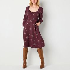 This women's a.n.a floral midi A-line dress is an elegant style for casual occasions. It's made from lightweight woven fabric with a sweetheart neckline, balloon long sleeves, elastic cuffs, and a shirred-elastic detail at tha back. Pair it with a pendant necklace and cowboy boots. Features: SmockedClosure Type: Pullover HeadNeckline: Sweetheart NeckSleeve Length: Long SleeveSleeve Style: Raglan SleeveApparel Length: 37.3 InchesDress Length: Midi LengthFiber Content: 84% Rayon, 16% NylonFabric D Casual Knee-length Floral Dress With Ditsy Print, Chic Knee-length Ditsy Floral Midi Dress, Chic Knee-length Midi Dress With Ditsy Floral Print, Chic Knee-length Ditsy Floral Print Dress, Casual Floral Print Dress For Fall, Casual Knee-length Floral Dress For Daywear, Non-stretch Casual Midi Dress, Casual Fall Floral Print Dress, Casual Mid-length Fall Dresses