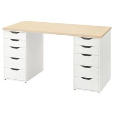 an office desk with five drawers and one drawer on the bottom, in front of a white background