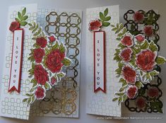 two handmade cards with flowers on them, one is folded and the other has a ribbon