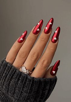 60+ Adorable and Cute Valentine's Day Nails - ReallyRushai Dark Red Valentine Nails, Red Valentine, Valentine Nail Art, Nail Designs Valentines, Red Nail Designs, Almond Nails Designs, Nail Idea, Art Winter