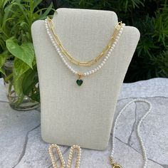 Real Pearl Necklace Green Heart Charm Freshwater Pearl - Etsy Green Necklace, Heart Charm, Freshwater Pearls, Pearl Necklace, Necklaces