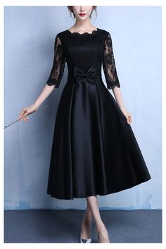 Shop navy blue midi wedding party dress with lace sleeves online. Sheprom offers formal, party, casual & more style dresses to fit your special occasions. Dress With Lace Sleeves, Tea Length Wedding, Blue Tea, Wedding Party Dress, Lace Decor, Beach Maxi Dress, Half Sleeve Dresses, Bow Knot, Formal Party