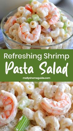 pasta salad with shrimp and celery in a bowl