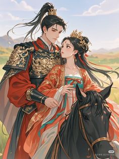 Celestial Kingdom, Espresso Hair Color, Chinese Couple, Historical Manhwa, Chinese Hair, Hanfu Dress, Manga Couple, Chinese Hairstyle, Anime Couple