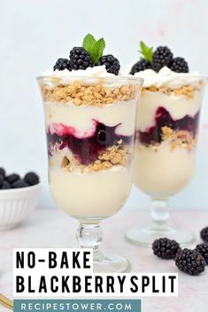 no - bake blackberry split dessert in glasses with berries