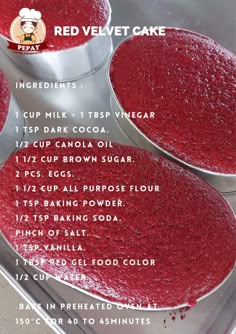 red velvet cake recipe with instructions on how to make it